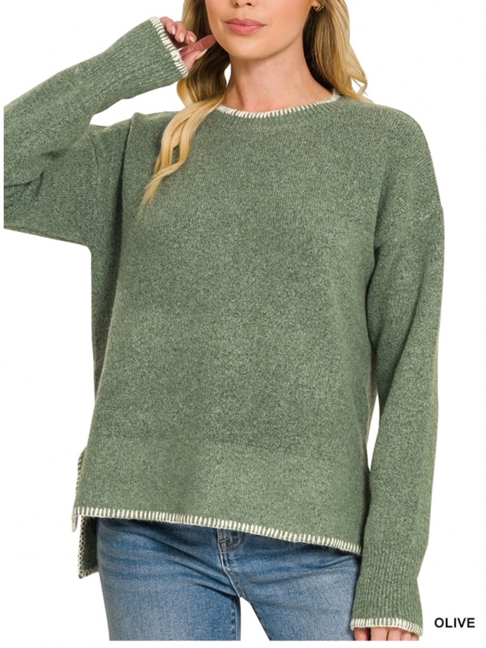 ❤️ ZENANA “ CHELSEA “ ZENANA OUT-STITCH SWEATER 93 - Picture 3 of 5